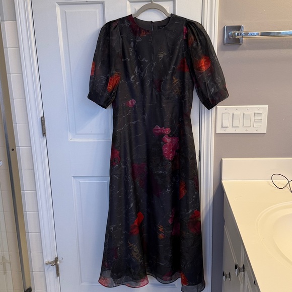 Ted Baker Mekayla Empire Line Floral Midi Length Puff Sleeve Dress Pockets - Picture 3 of 13